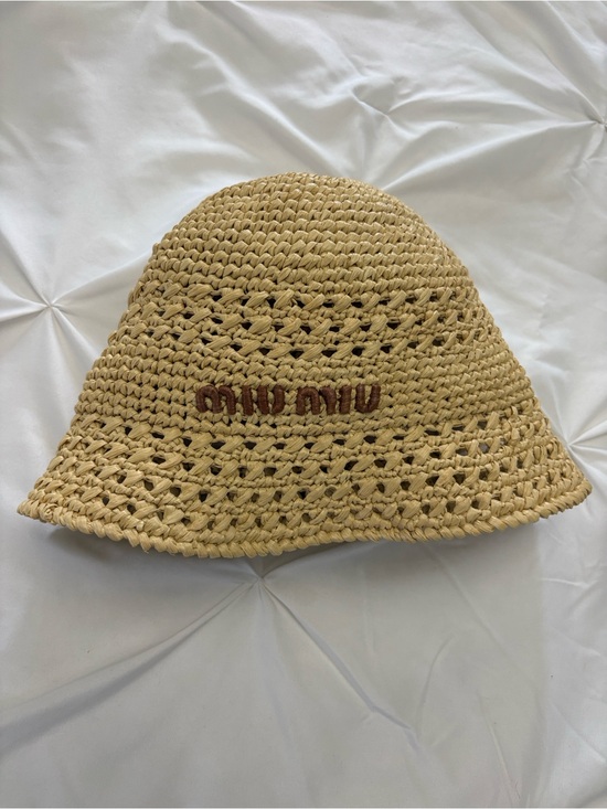 Miu Miu Accessories - MIU MIU Woven Fabric Hat in Beige
